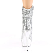 Pleaser BLONDIE-R-1009 Platform Ankle Boot (Silver Sequins/Silver Chrome)