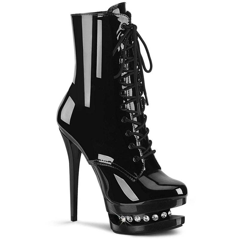 Pleaser BLONDIE-R-1020 Platform Ankle Boot (Black Patent/Black)