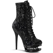 Pleaser BLONDIE-R-1020 Platform Ankle Boot (Black Sequins/Black)