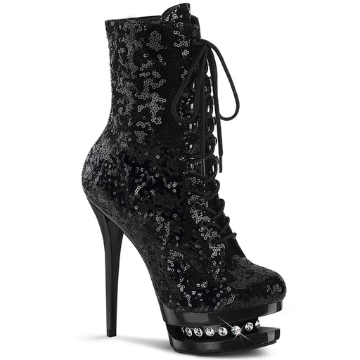 Pleaser BLONDIE-R-1020 Platform Ankle Boot (Black Sequins/Black)