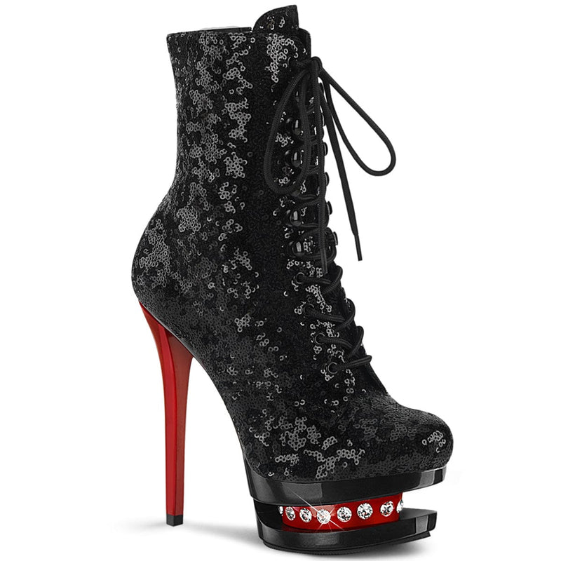 Pleaser BLONDIE-R-1020 Platform Ankle Boot (Black Sequins/Black-Red)