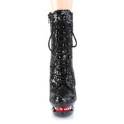 Pleaser BLONDIE-R-1020 Platform Ankle Boot (Black Sequins/Black-Red)