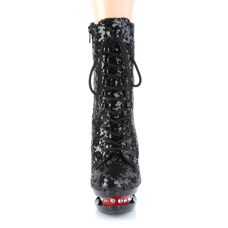 Pleaser BLONDIE-R-1020 Platform Ankle Boot (Black Sequins/Black-Red)