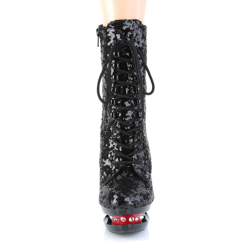 Pleaser BLONDIE-R-1020 Platform Ankle Boot (Black Sequins/Black-Red)