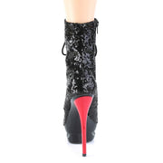 Pleaser BLONDIE-R-1020 Platform Ankle Boot (Black Sequins/Black-Red)
