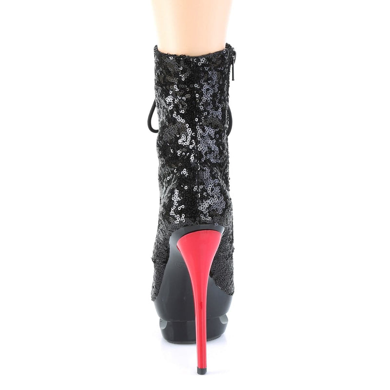 Pleaser BLONDIE-R-1020 Platform Ankle Boot (Black Sequins/Black-Red)