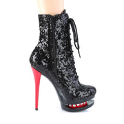Pleaser BLONDIE-R-1020 Platform Ankle Boot (Black Sequins/Black-Red)