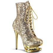 Pleaser BLONDIE-R-1020 Platform Ankle Boot (Gold Sequins/Gold Chrome)