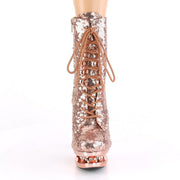 Pleaser BLONDIE-R-1020 Platform Ankle Boot (Rose Gold Sequins/Rose Gold Chrome)