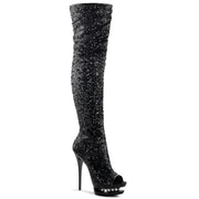 Pleaser BLONDIE-R-3011 Platform Thigh High Boot (Black Sequins/Black)