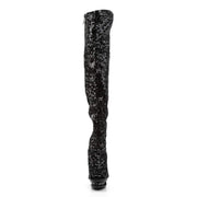 Pleaser BLONDIE-R-3011 Platform Thigh High Boot (Black Sequins/Black)