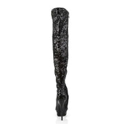 Pleaser BLONDIE-R-3011 Platform Thigh High Boot (Black Sequins/Black)