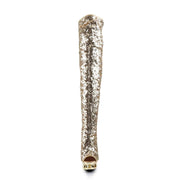 Pleaser BLONDIE-R-3011 Platform Thigh High Boot (Gold Sequins/Gold Chrome)