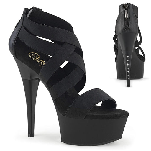 Pleaser CAPTIVA-669 Platform Sandal (Black Elastic Band-Faux Leather/Black Matte)