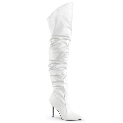 Pleaser CLASSIQUE-3011 Thigh High Boot (White Faux Leather) 5