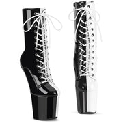 Pleaser CRAZE-1040TT Platform Ankle Boot (Black-White Patent/Black-White) 6