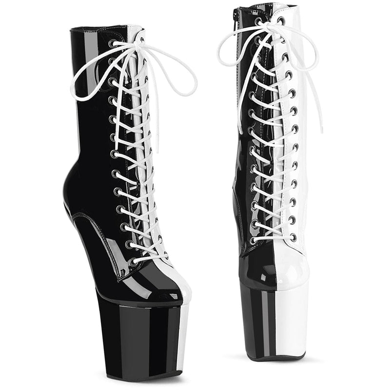 Pleaser CRAZE-1040TT Platform Ankle Boot (Black-White Patent/Black-White) 6