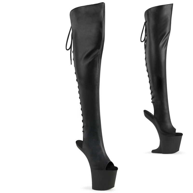 Pleaser CRAZE-3019 Platform Knee High Boot (Black Faux Leather/Black Matte) 6