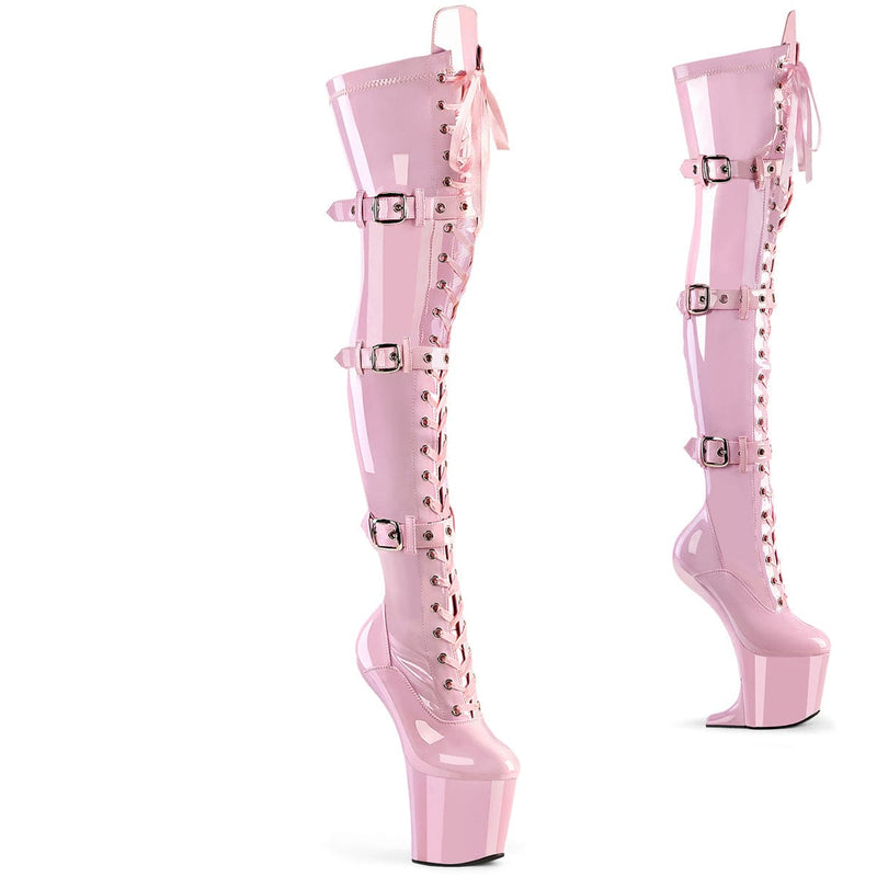 Pleaser CRAZE-3028 Platform Thigh High Boot (Baby Pink Stretch Patent/Baby Pink) 6