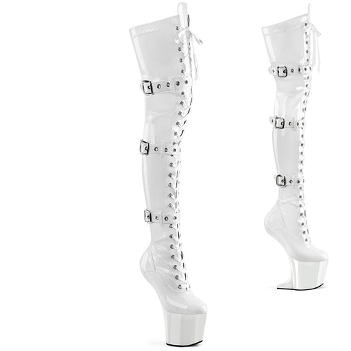 Pleaser CRAZE-3028 Platform Thigh High Boot (White Stretch Patent/White) 6