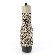 Pleaser DELIGHT-1002LP Platform Ankle Boot (Tan Stretch Leopard Print Fabric/Black Matte)