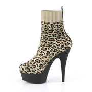Pleaser DELIGHT-1002LP Platform Ankle Boot (Tan Stretch Leopard Print Fabric/Black Matte)