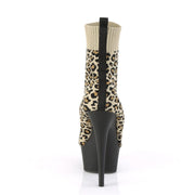Pleaser DELIGHT-1002LP Platform Ankle Boot (Tan Stretch Leopard Print Fabric/Black Matte)