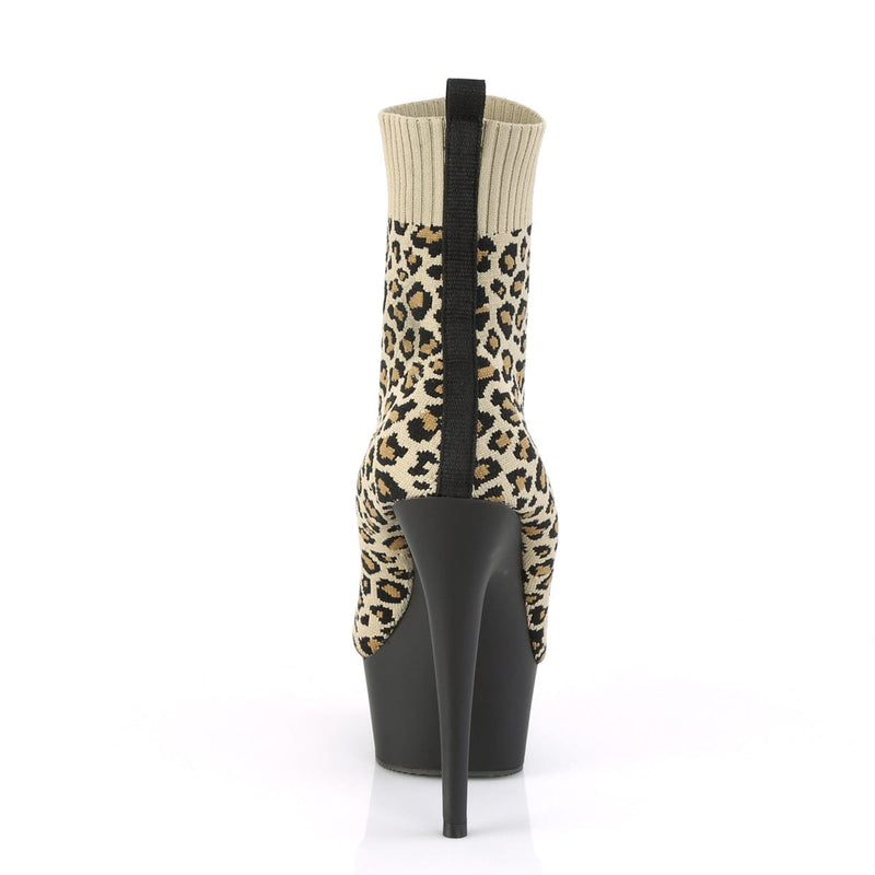 Pleaser DELIGHT-1002LP Platform Ankle Boot (Tan Stretch Leopard Print Fabric/Black Matte)