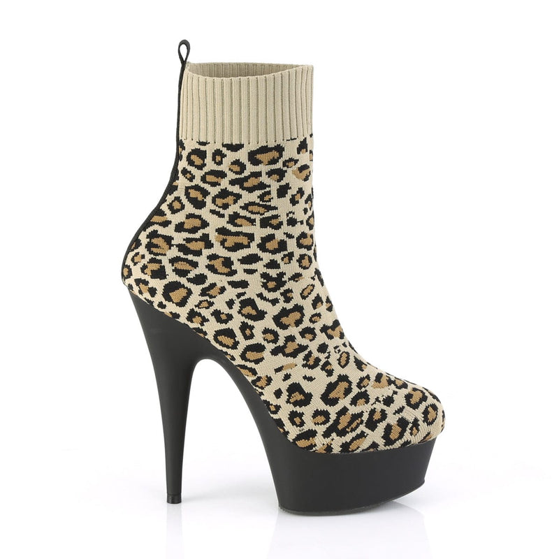Pleaser DELIGHT-1002LP Platform Ankle Boot (Tan Stretch Leopard Print Fabric/Black Matte)