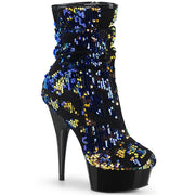 Pleaser DELIGHT-1004 Platform Ankle Boot (Blue Iridescent Sequins/Black)