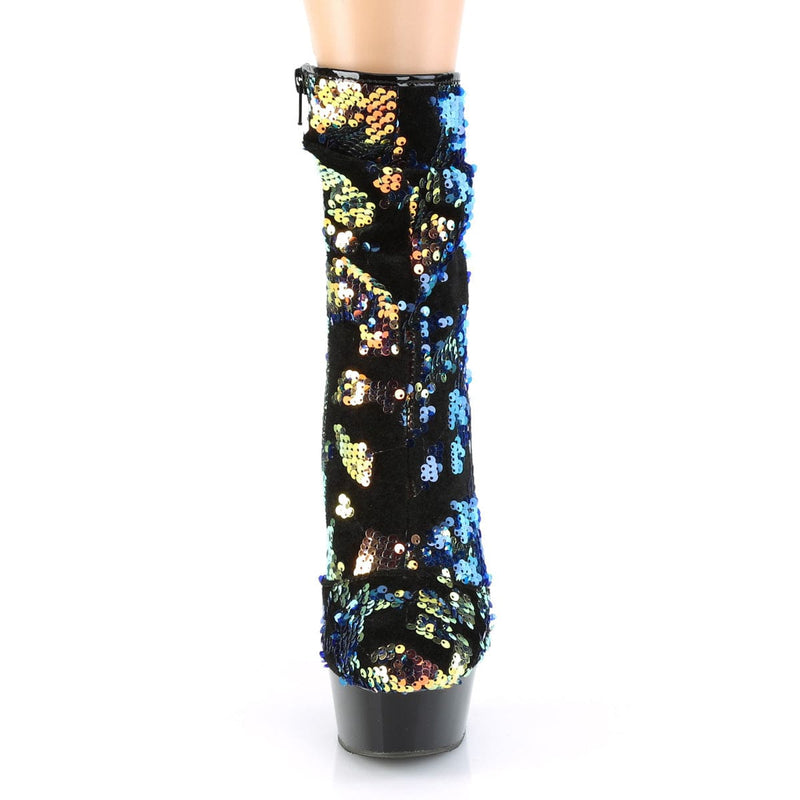 Pleaser DELIGHT-1004 Platform Ankle Boot (Blue Iridescent Sequins/Black)
