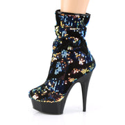 Pleaser DELIGHT-1004 Platform Ankle Boot (Blue Iridescent Sequins/Black)