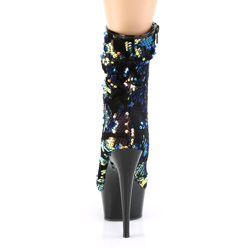Pleaser DELIGHT-1004 Platform Ankle Boot (Blue Iridescent Sequins/Black)