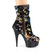Pleaser DELIGHT-1004 Platform Ankle Boot (Blue Iridescent Sequins/Black)
