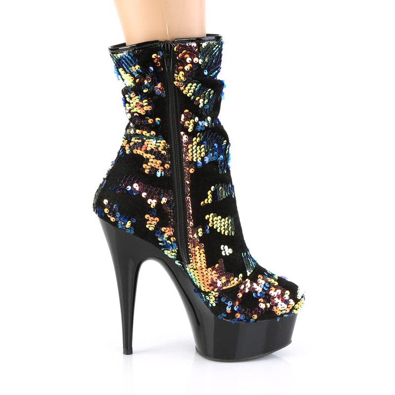 Pleaser DELIGHT-1004 Platform Ankle Boot (Blue Iridescent Sequins/Black)