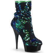 Pleaser DELIGHT-1004 Platform Ankle Boot (Green Iridescent Sequins/Black)