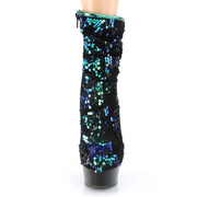Pleaser DELIGHT-1004 Platform Ankle Boot (Green Iridescent Sequins/Black)