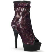 Pleaser DELIGHT-1008SQ Platform Ankle Boot (Burgundy Sequins/Black Matte)
