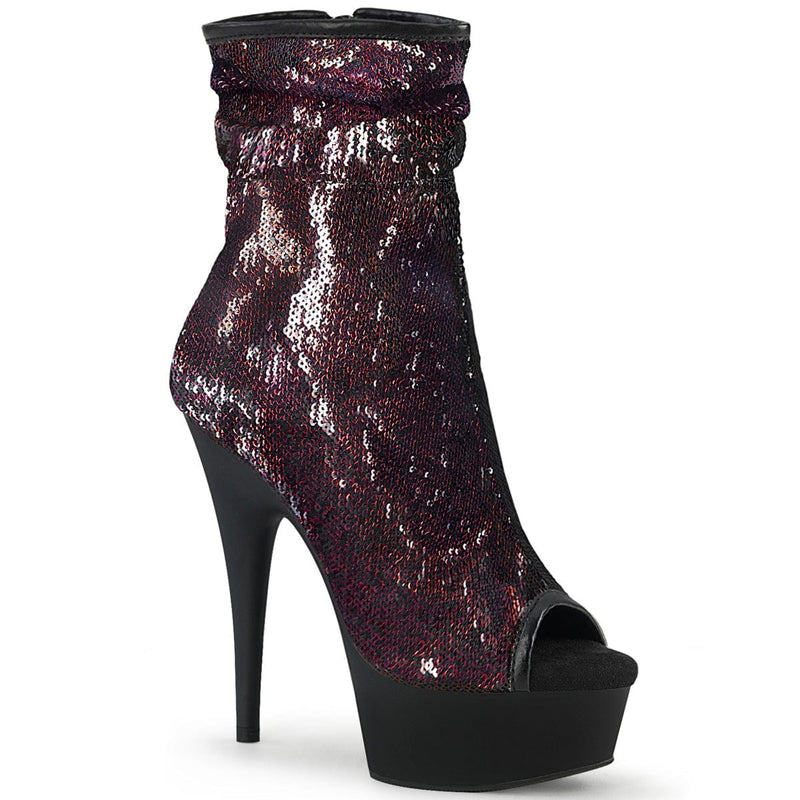 Pleaser DELIGHT-1008SQ Platform Ankle Boot (Burgundy Sequins/Black Matte)