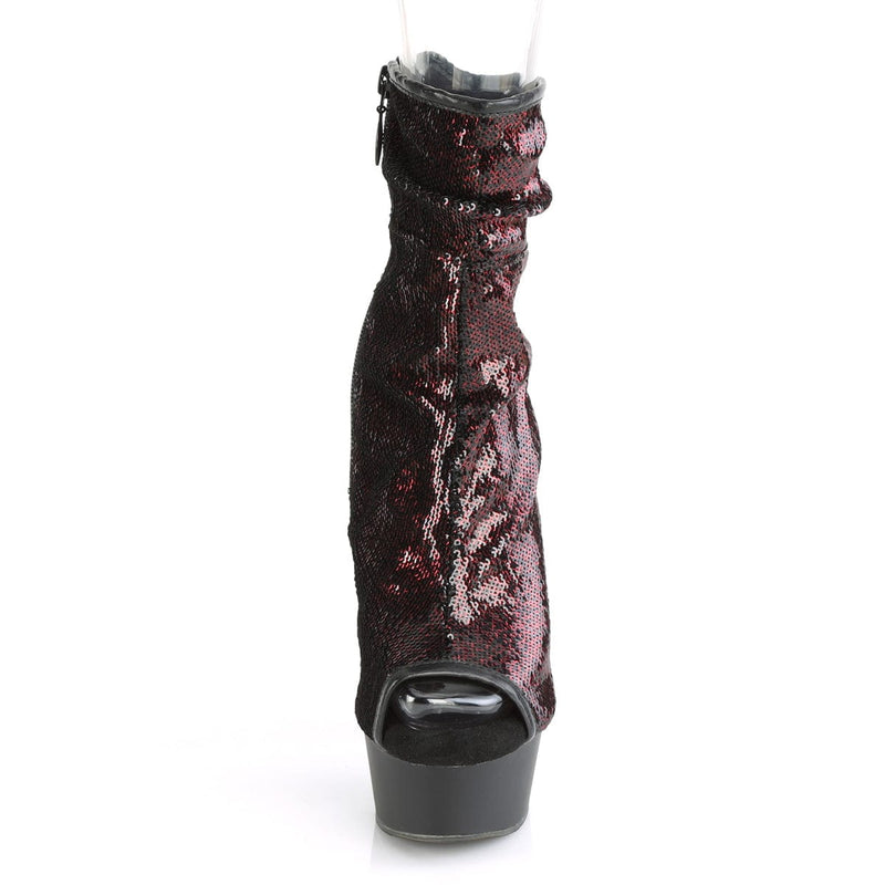 Pleaser DELIGHT-1008SQ Platform Ankle Boot (Burgundy Sequins/Black Matte)