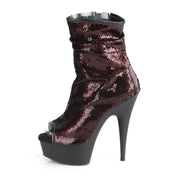 Pleaser DELIGHT-1008SQ Platform Ankle Boot (Burgundy Sequins/Black Matte)