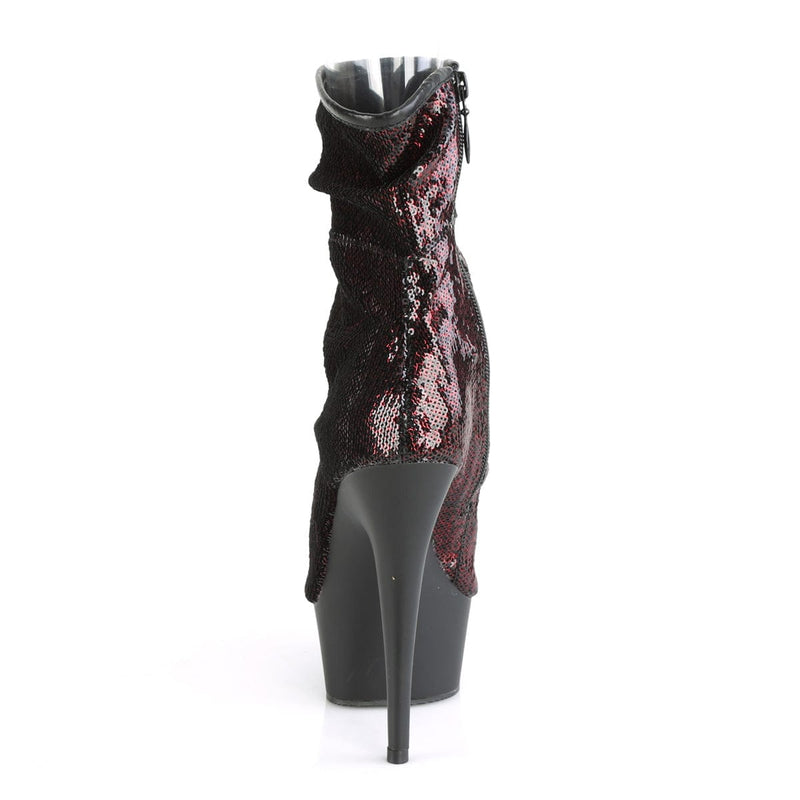 Pleaser DELIGHT-1008SQ Platform Ankle Boot (Burgundy Sequins/Black Matte)
