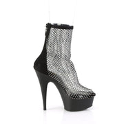 Pleaser DELIGHT-1009 Platform Ankle Boot (Black Faux Suede-Rhinestone Mesh/Black Matte)