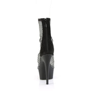Pleaser DELIGHT-1009 Platform Ankle Boot (Black Faux Suede-Rhinestone Mesh/Black Matte)