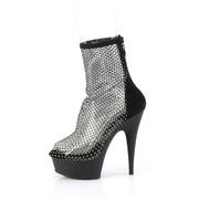 Pleaser DELIGHT-1009 Platform Ankle Boot (Black Faux Suede-Rhinestone Mesh/Black Matte)