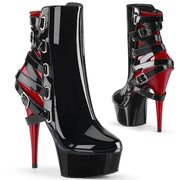 Pleaser DELIGHT-1012 Platform Ankle Boot (Black-Red Patent/Black-Red)