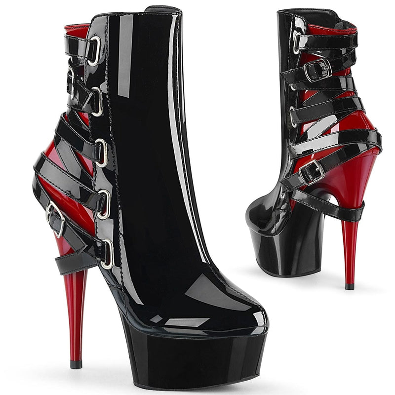 Pleaser DELIGHT-1012 Platform Ankle Boot (Black-Red Patent/Black-Red)