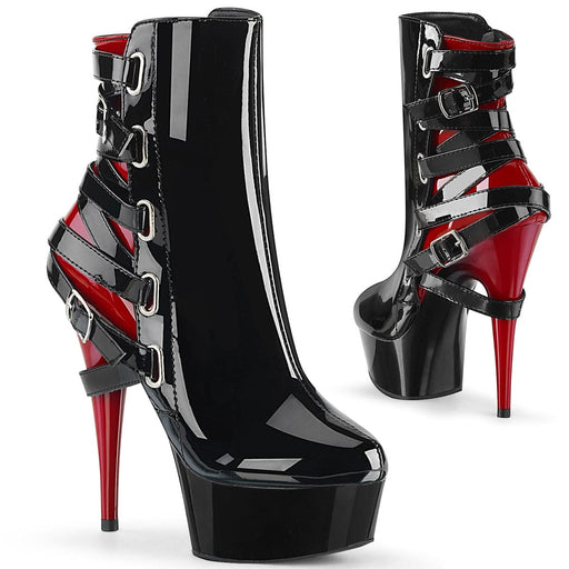 Pleaser DELIGHT-1012 Platform Ankle Boot (Black-Red Patent/Black-Red)