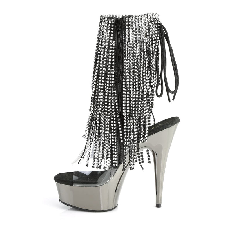 Pleaser DELIGHT-1017RSF Platform Ankle Boot (Clear-Black/Dark Pewter Chrome)