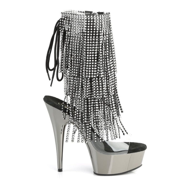 Pleaser DELIGHT-1017RSF Platform Ankle Boot (Clear-Black/Dark Pewter Chrome)